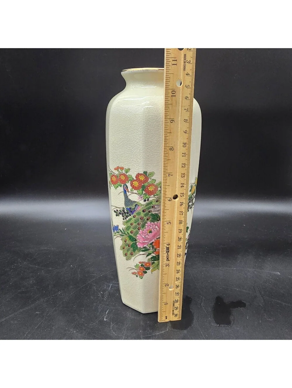 VTG Yamaji Japan Porcelain Peacock Vase Octagonal 11
